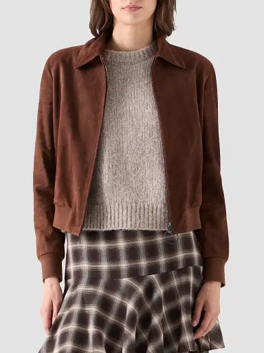 Akris punto Women's Suede Bomber Short Jacket - Caramel | Thumbnail 6 Akris punto Women's Suede Bomber Short Jacket - Caramel | Thumbnail 6