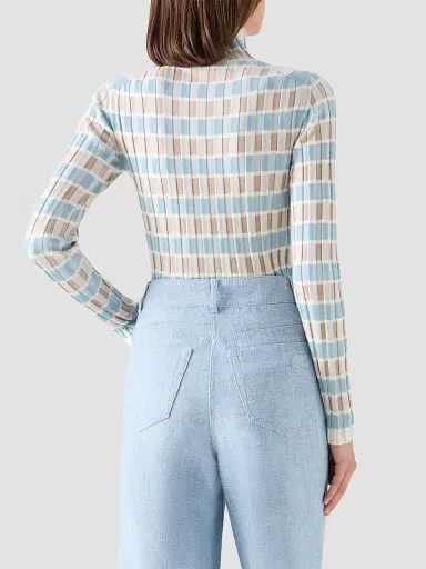 Akris punto Women's Intarsia Check Wool Sweater - Winter White Oat | Thumbnail 3 Akris punto Women's Intarsia Check Wool Sweater - Winter White Oat | Thumbnail 3
