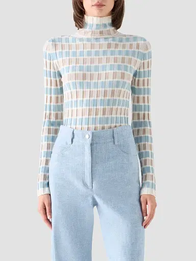 Akris punto Women's Intarsia Check Wool Sweater - Winter White Oat | Thumbnail 4 Akris punto Women's Intarsia Check Wool Sweater - Winter White Oat | Thumbnail 4