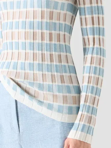 Akris punto Women's Intarsia Check Wool Sweater - Winter White Oat | Thumbnail 5 Akris punto Women's Intarsia Check Wool Sweater - Winter White Oat | Thumbnail 5