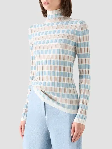 Akris punto Women's Intarsia Check Wool Sweater - Winter White Oat | Thumbnail 6 Akris punto Women's Intarsia Check Wool Sweater - Winter White Oat | Thumbnail 6