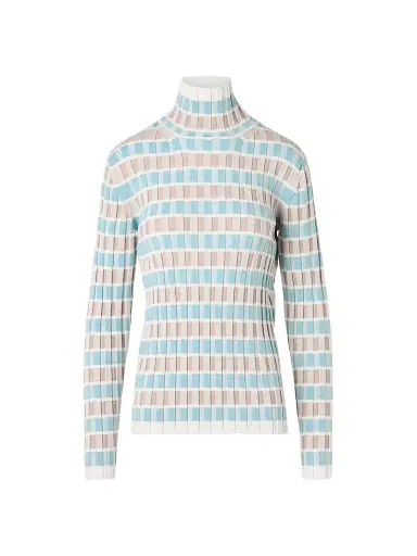 Akris punto Women's Intarsia Check Wool Sweater - Winter White Oat | Thumbnail 1 Akris punto Women's Intarsia Check Wool Sweater - Winter White Oat | Thumbnail 1