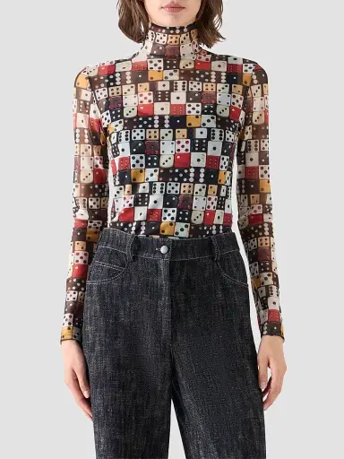 Akris punto Women's Dice Print Tulle Top | Thumbnail 4 Akris punto Women's Dice Print Tulle Top | Thumbnail 4