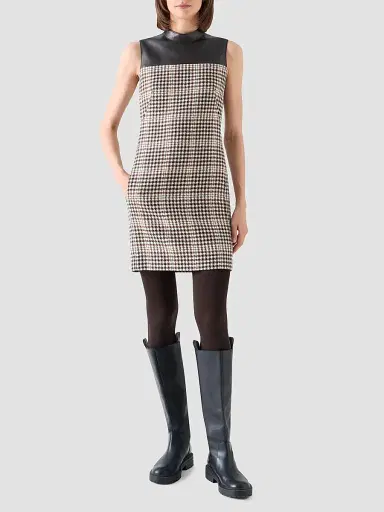 Akris punto Women's Mix-Media Plaid Mini Dress - Winter White Espresso | Thumbnail 2 Akris punto Women's Mix-Media Plaid Mini Dress - Winter White Espresso | Thumbnail 2