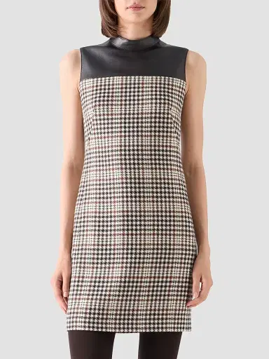 Akris punto Women's Mix-Media Plaid Mini Dress - Winter White Espresso | Thumbnail 4 Akris punto Women's Mix-Media Plaid Mini Dress - Winter White Espresso | Thumbnail 4