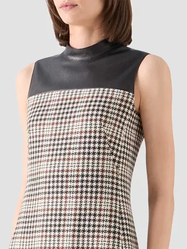 Akris punto Women's Mix-Media Plaid Mini Dress - Winter White Espresso | Thumbnail 5 Akris punto Women's Mix-Media Plaid Mini Dress - Winter White Espresso | Thumbnail 5