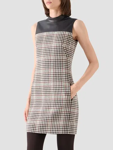 Akris punto Women's Mix-Media Plaid Mini Dress - Winter White Espresso | Thumbnail 6 Akris punto Women's Mix-Media Plaid Mini Dress - Winter White Espresso | Thumbnail 6