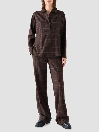 Akris punto Women's Blanket Checked Wool-Blend Flannel Blouse - Espresso Caramel | Thumbnail 2 Akris punto Women's Blanket Checked Wool-Blend Flannel Blouse - Espresso Caramel | Thumbnail 2