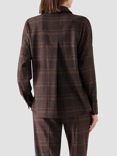 Akris punto Women's Blanket Checked Wool-Blend Flannel Blouse - Espresso Caramel | Thumbnail 3 Akris punto Women's Blanket Checked Wool-Blend Flannel Blouse - Espresso Caramel | Thumbnail 3