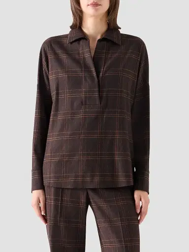 Akris punto Women's Blanket Checked Wool-Blend Flannel Blouse - Espresso Caramel | Thumbnail 4 Akris punto Women's Blanket Checked Wool-Blend Flannel Blouse - Espresso Caramel | Thumbnail 4