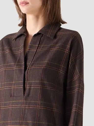 Akris punto Women's Blanket Checked Wool-Blend Flannel Blouse - Espresso Caramel | Thumbnail 5 Akris punto Women's Blanket Checked Wool-Blend Flannel Blouse - Espresso Caramel | Thumbnail 5