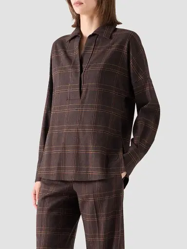 Akris punto Women's Blanket Checked Wool-Blend Flannel Blouse - Espresso Caramel | Thumbnail 6 Akris punto Women's Blanket Checked Wool-Blend Flannel Blouse - Espresso Caramel | Thumbnail 6