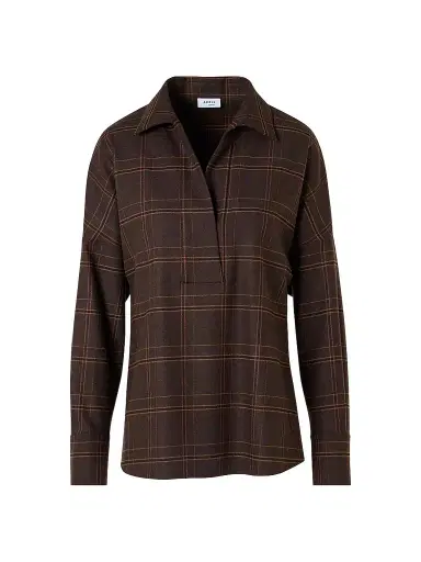 Akris punto Women's Blanket Checked Wool-Blend Flannel Blouse - Espresso Caramel | Thumbnail 1 Akris punto Women's Blanket Checked Wool-Blend Flannel Blouse - Espresso Caramel | Thumbnail 1