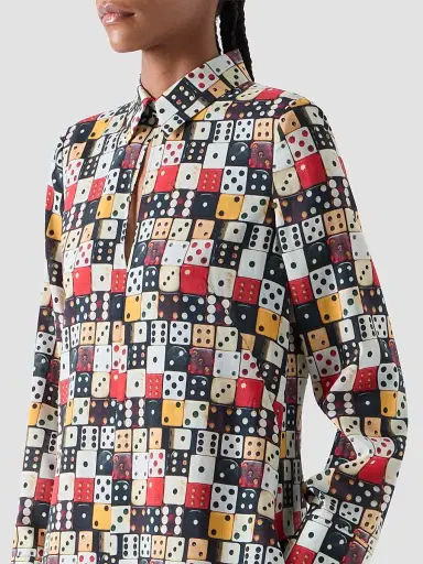 Akris punto Women's Small Dice-Print Wool Shirtdress | Thumbnail 5 Akris punto Women's Small Dice-Print Wool Shirtdress | Thumbnail 5