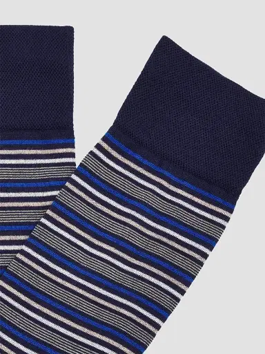 Marcoliani Men's Torino Striped Cotton-Nylon Socks - Navy | Thumbnail 2 Marcoliani Men's Torino Striped Cotton-Nylon Socks - Navy | Thumbnail 2