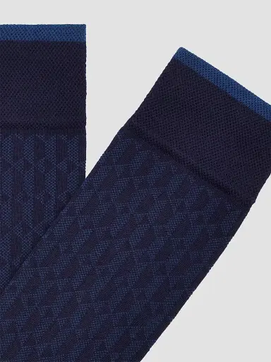 Marcoliani Men's Diamond Vintage Texture Cotton-Nylon Socks - Navy | Thumbnail 2 Marcoliani Men's Diamond Vintage Texture Cotton-Nylon Socks - Navy | Thumbnail 2