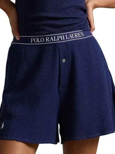 Polo Ralph Lauren Women's Club Waffle Stretch-Cotton Boxer Shorts - Navy | Thumbnail 2 Polo Ralph Lauren Women's Club Waffle Stretch-Cotton Boxer Shorts - Navy | Thumbnail 2