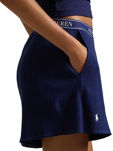 Polo Ralph Lauren Women's Club Waffle Stretch-Cotton Boxer Shorts - Navy | Thumbnail 4 Polo Ralph Lauren Women's Club Waffle Stretch-Cotton Boxer Shorts - Navy | Thumbnail 4