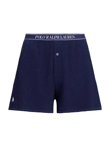 Polo Ralph Lauren Women's Club Waffle Stretch-Cotton Boxer Shorts - Navy | Thumbnail 1 Polo Ralph Lauren Women's Club Waffle Stretch-Cotton Boxer Shorts - Navy | Thumbnail 1