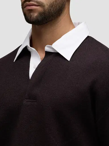 Hudson Jeans Men's Contrast Cotton-Cashmere Long-Sleeve Polo Shirt - Motor | Thumbnail 6 Hudson Jeans Men's Contrast Cotton-Cashmere Long-Sleeve Polo Shirt - Motor | Thumbnail 6