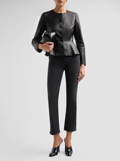 Veronica Beard Women's Quinn Leather Peplum Jacket - Black | Thumbnail 2 Veronica Beard Women's Quinn Leather Peplum Jacket - Black | Thumbnail 2