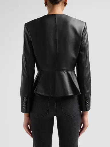 Veronica Beard Women's Quinn Leather Peplum Jacket - Black | Thumbnail 3 Veronica Beard Women's Quinn Leather Peplum Jacket - Black | Thumbnail 3