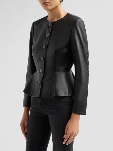 Veronica Beard Women's Quinn Leather Peplum Jacket - Black | Thumbnail 4 Veronica Beard Women's Quinn Leather Peplum Jacket - Black | Thumbnail 4