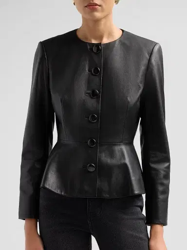Veronica Beard Women's Quinn Leather Peplum Jacket - Black | Thumbnail 5 Veronica Beard Women's Quinn Leather Peplum Jacket - Black | Thumbnail 5