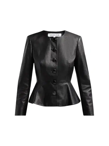 Veronica Beard Women's Quinn Leather Peplum Jacket - Black | Thumbnail 1 Veronica Beard Women's Quinn Leather Peplum Jacket - Black | Thumbnail 1