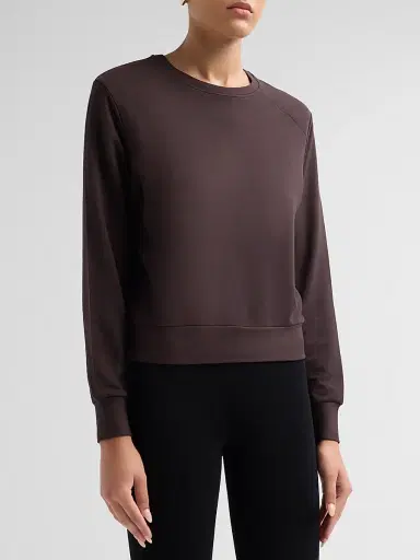 Majestic Filatures Women's French Terry Crop Crewneck Sweatshirt - Chocolate Mousse | Thumbnail 4 Majestic Filatures Women's French Terry Crop Crewneck Sweatshirt - Chocolate Mousse | Thumbnail 4