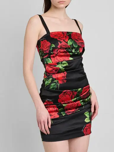 Dolce & Gabbana Women's Floral Stretch-Silk Ruched Minidress - Rose Rosse Nero - Size 10 | Thumbnail 5 Dolce & Gabbana Women's Floral Stretch-Silk Ruched Minidress - Rose Rosse Nero - Size 10 | Thumbnail 5