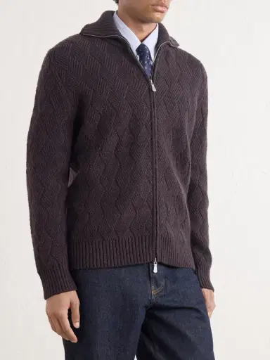 ELEVENTY Cable-Knit Wool and Cashmere-Blend Zip-Up Sweater - Men | Thumbnail 3 ELEVENTY Cable-Knit Wool and Cashmere-Blend Zip-Up Sweater - Men | Thumbnail 3