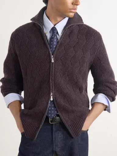 ELEVENTY Cable-Knit Wool and Cashmere-Blend Zip-Up Sweater - Men | Thumbnail 5 ELEVENTY Cable-Knit Wool and Cashmere-Blend Zip-Up Sweater - Men | Thumbnail 5
