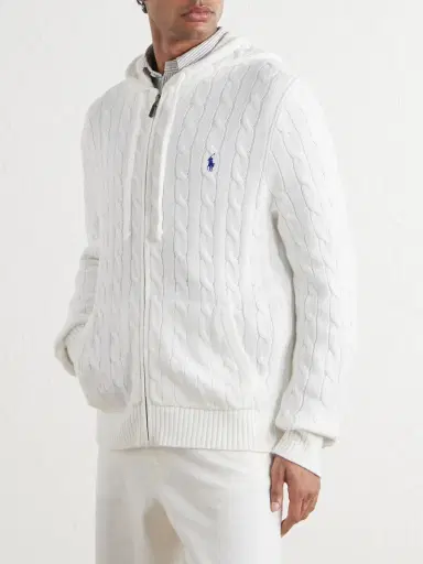 Polo Ralph Lauren Logo-Embriodered Cable-Knit Cotton Zip-Up Hoodie - Men | Thumbnail 3 Polo Ralph Lauren Logo-Embriodered Cable-Knit Cotton Zip-Up Hoodie - Men | Thumbnail 3