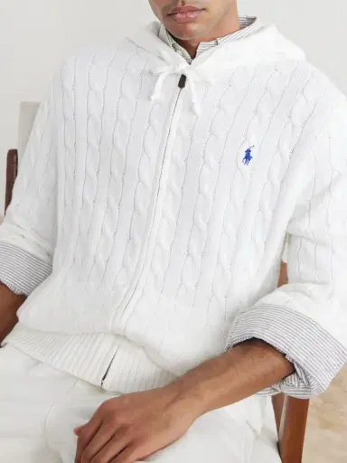 Polo Ralph Lauren Logo-Embriodered Cable-Knit Cotton Zip-Up Hoodie - Men | Thumbnail 5 Polo Ralph Lauren Logo-Embriodered Cable-Knit Cotton Zip-Up Hoodie - Men | Thumbnail 5
