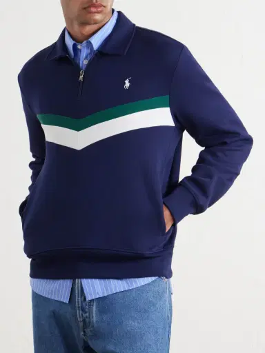 Polo Ralph Lauren Striped Logo-Embroidered Cotton-Blend Piqué Sweatshirt - Men | Thumbnail 3 Polo Ralph Lauren Striped Logo-Embroidered Cotton-Blend Piqué Sweatshirt - Men | Thumbnail 3