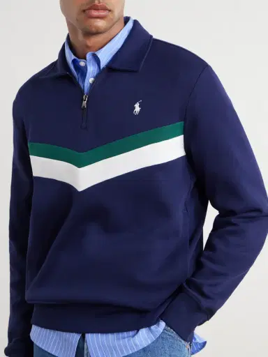 Polo Ralph Lauren Striped Logo-Embroidered Cotton-Blend Piqué Sweatshirt - Men | Thumbnail 5 Polo Ralph Lauren Striped Logo-Embroidered Cotton-Blend Piqué Sweatshirt - Men | Thumbnail 5