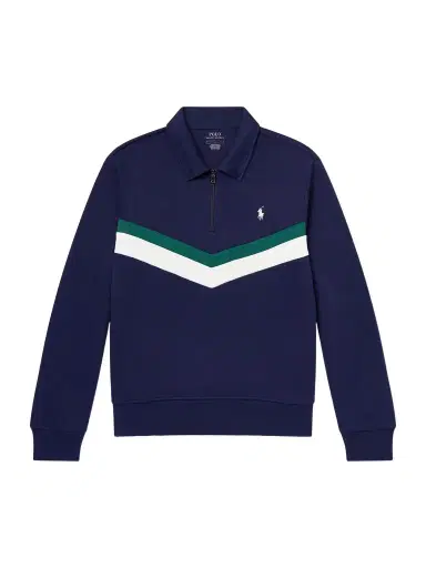 Polo Ralph Lauren Striped Logo-Embroidered Cotton-Blend Piqué Sweatshirt - Men | Thumbnail 1 Polo Ralph Lauren Striped Logo-Embroidered Cotton-Blend Piqué Sweatshirt - Men | Thumbnail 1