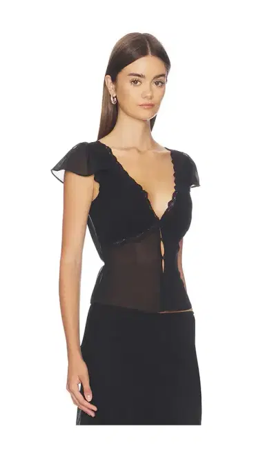 GUIZIO Ara Lace Trim V-Neck Top | Thumbnail 2 GUIZIO Ara Lace Trim V-Neck Top | Thumbnail 2