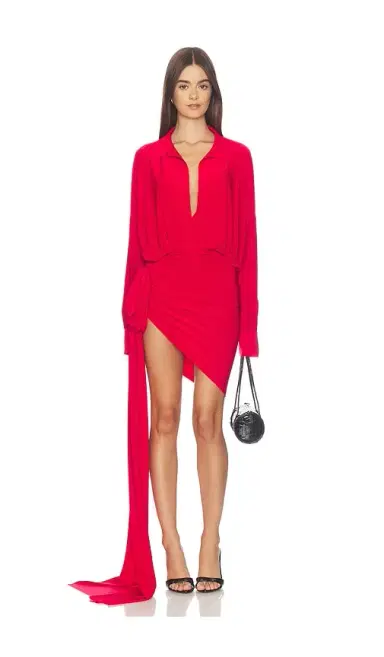 Norma Kamali Oversized Shirt Side Drape Dress With Bow | Thumbnail 1 Norma Kamali Oversized Shirt Side Drape Dress With Bow | Thumbnail 1