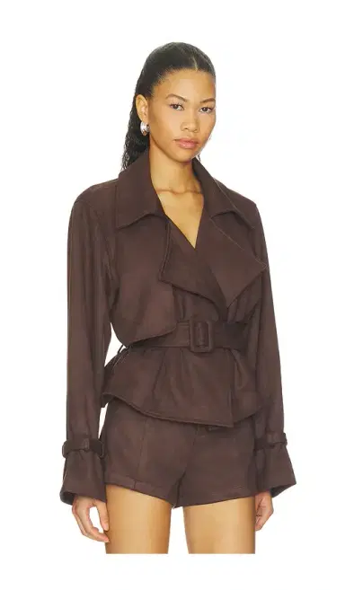 Elodie the Label Marais Faux Suede Cropped Trench Coat | Thumbnail 2 Elodie the Label Marais Faux Suede Cropped Trench Coat | Thumbnail 2