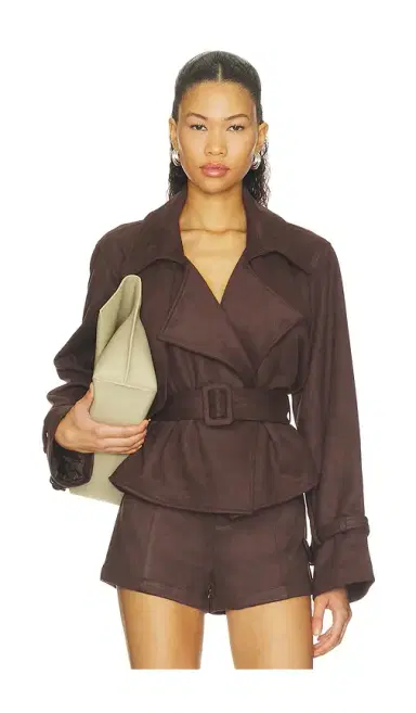 Elodie the Label Marais Faux Suede Cropped Trench Coat | Thumbnail 1 Elodie the Label Marais Faux Suede Cropped Trench Coat | Thumbnail 1