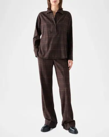 Akris punto Blanket Checked Wool-Blend Flannel Blouse | Thumbnail 2 Akris punto Blanket Checked Wool-Blend Flannel Blouse | Thumbnail 2