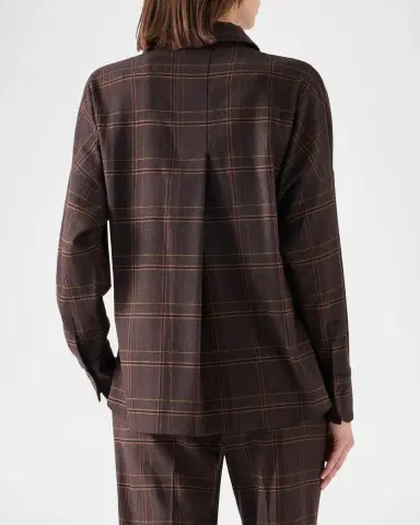 Akris punto Blanket Checked Wool-Blend Flannel Blouse | Thumbnail 3 Akris punto Blanket Checked Wool-Blend Flannel Blouse | Thumbnail 3