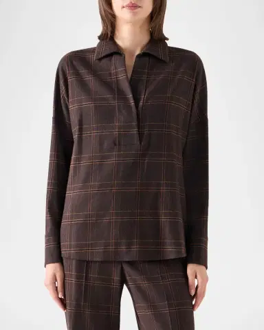 Akris punto Blanket Checked Wool-Blend Flannel Blouse | Thumbnail 4 Akris punto Blanket Checked Wool-Blend Flannel Blouse | Thumbnail 4