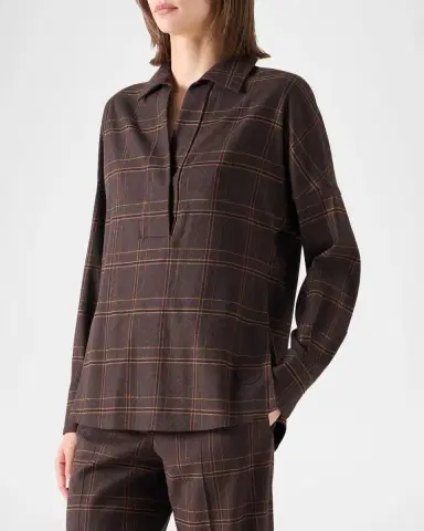 Akris punto Blanket Checked Wool-Blend Flannel Blouse | Thumbnail 6 Akris punto Blanket Checked Wool-Blend Flannel Blouse | Thumbnail 6