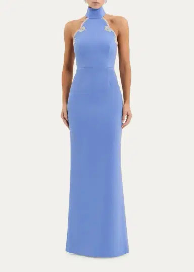 Rebecca Vallance Harlynn Diamante-Trim Halter Column Gown | Thumbnail 2 Rebecca Vallance Harlynn Diamante-Trim Halter Column Gown | Thumbnail 2