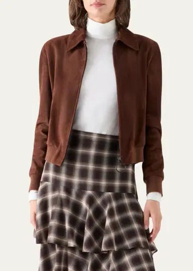 Akris punto Suede Bomber Short Jacket | Thumbnail 4 Akris punto Suede Bomber Short Jacket | Thumbnail 4