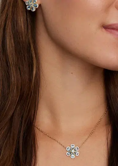 Jamie Wolf 18K Yellow Gold Floral Necklace with Aquamarine and Diamonds | Thumbnail 2 Jamie Wolf 18K Yellow Gold Floral Necklace with Aquamarine and Diamonds | Thumbnail 2
