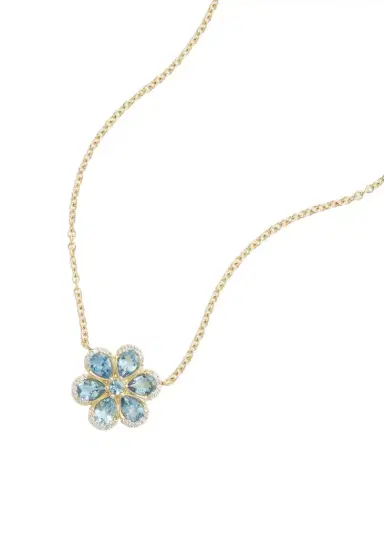 Jamie Wolf 18K Yellow Gold Floral Necklace with Aquamarine and Diamonds | Thumbnail 1 Jamie Wolf 18K Yellow Gold Floral Necklace with Aquamarine and Diamonds | Thumbnail 1